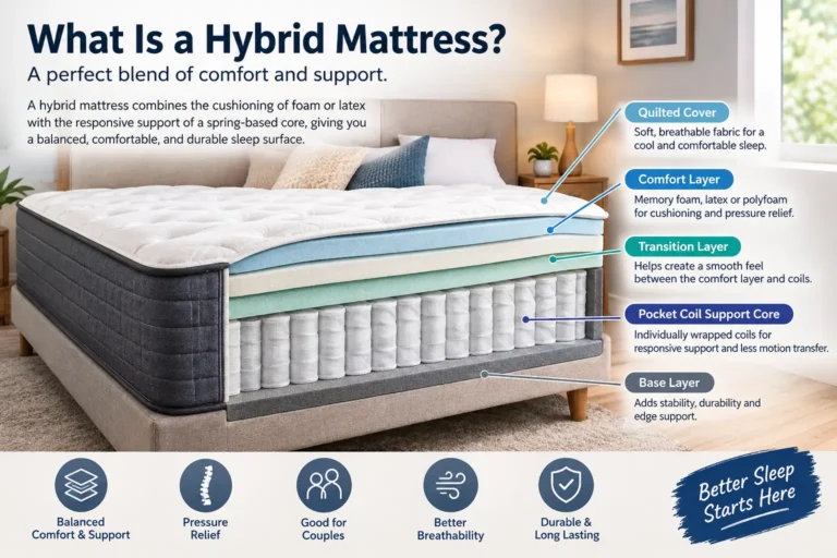 What is a hybrid mattress showing foam layers and pocket coil support